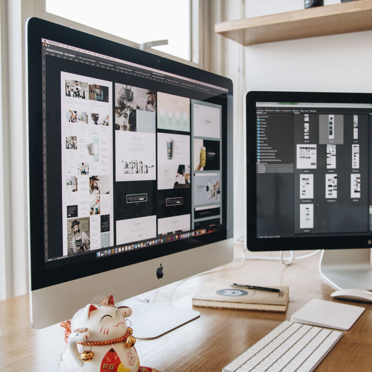 Abstract layered website elements transitioning from an outdated layout to a modernized digital interface